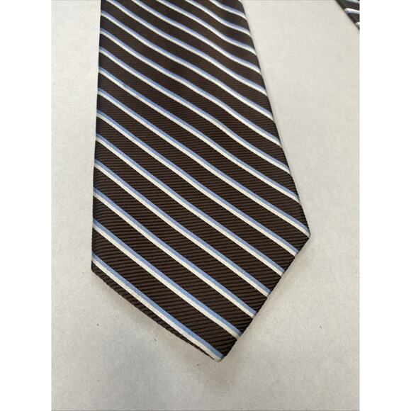 Brooks Brothers Makers Necktie 100% Silk Brown Blue Stripe Career Party Guest - Picture 3 of 7